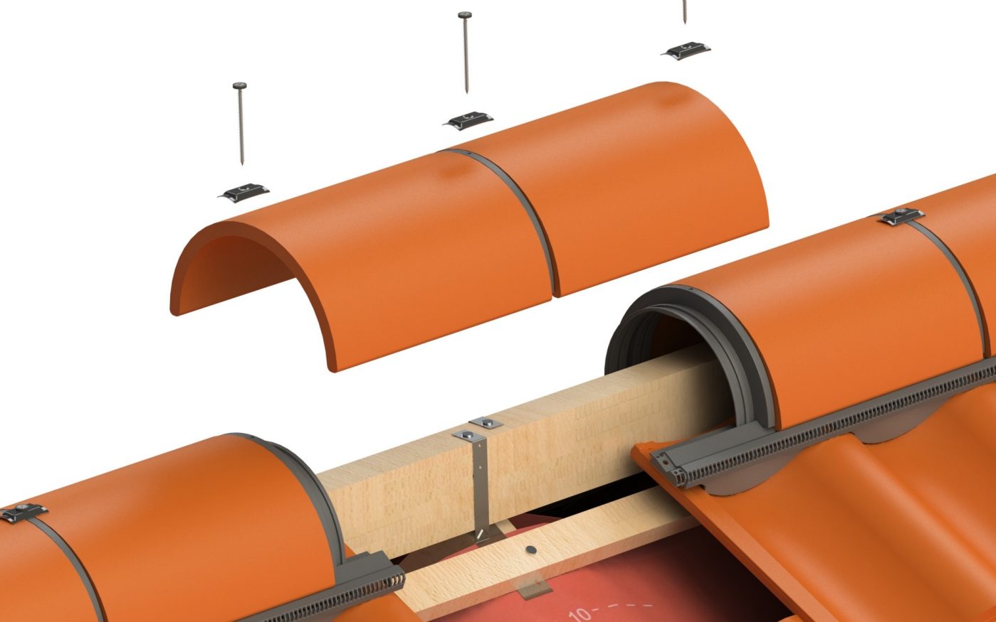 Dry ridge system fitted on a roof