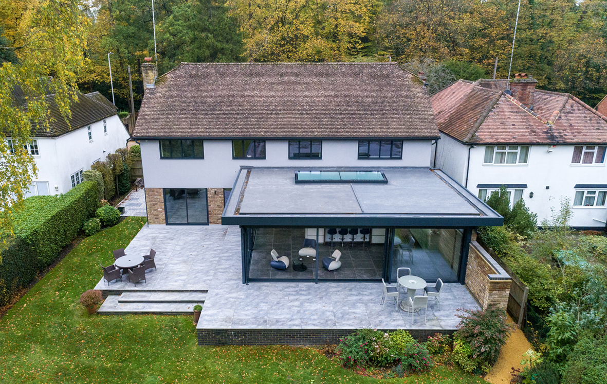 Completed modern flat roof on a house extension