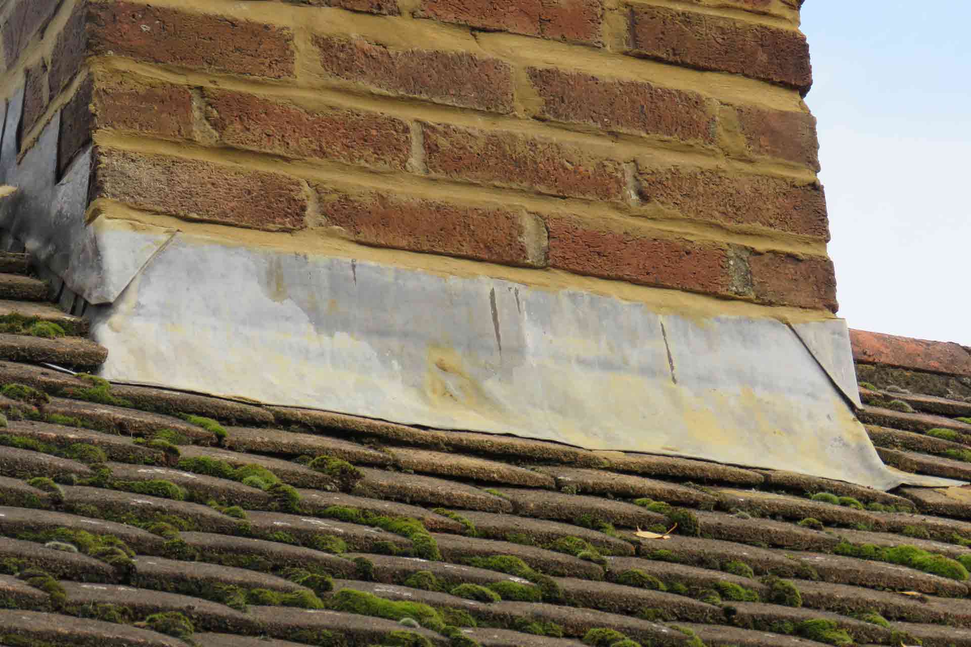 Lead flashing around a chimney stack