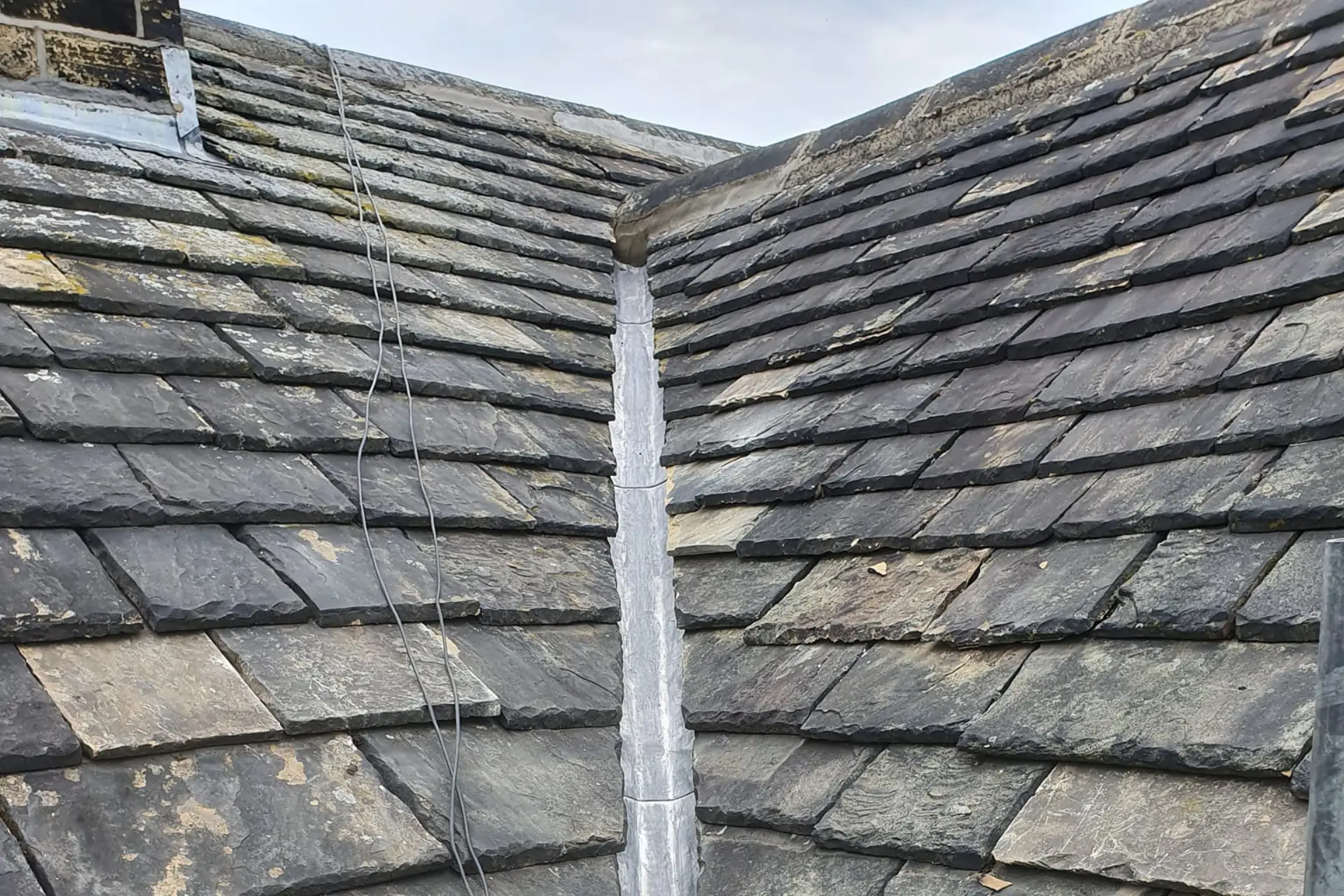 Lead valley on a roof between two slopes