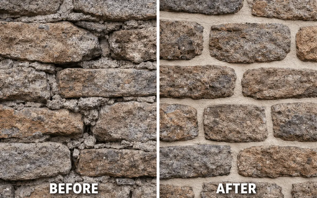Completed neat pointing on stonework